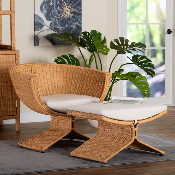 Reya Light Honey Rattan Lounge Chair with Ottoman