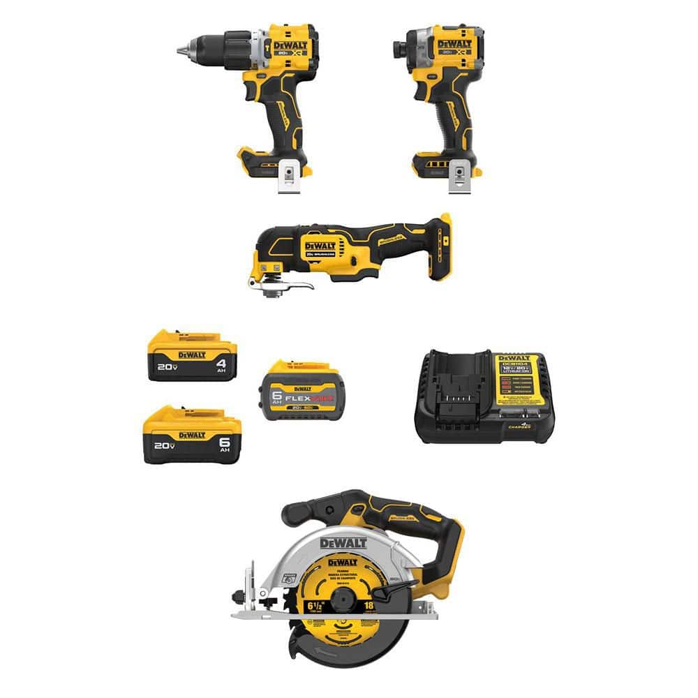 DEWALT 20V MAX Lithium-Ion Cordless Combo Kit (3-Tool) & 6-1/2 in. Circ Saw w/ FLEXVOLT 6Ah, 20V 6Ah & 4Ah Batteries & Charger (DCK316ST2M1W65B)