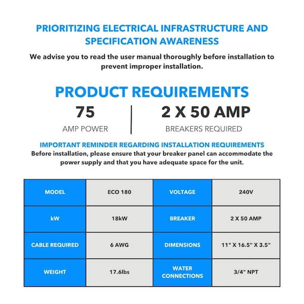 MAREY - 18 kW, 4.4 GPM ETL Certified 220-Volt Self-Modulating Residential Multiple Points of Use Tankless Electric Water Heater