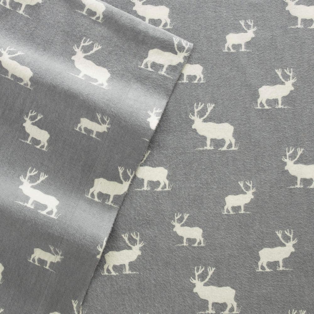 Gray Elk Grove Twin Cotton Flannel Deep Pocket Sheet Set