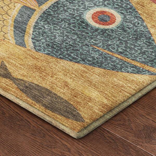 Mayfield Premium Machine Washable Abstract AMF2447 Teal 2 ft. x 3 ft. Accent Rug