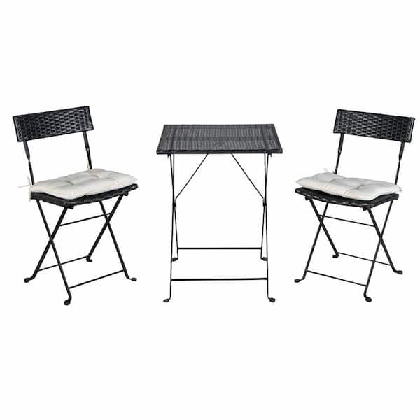 3 of Piece Patio Black PE Wicker Folding Outdoor Bistro Set with 2 ...