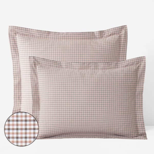 Company Cotton Mini Check Yarn-Dyed Mini Check Brown Cotton Percale Standard Sham