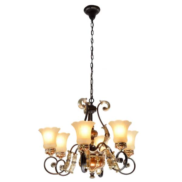 6-Light Multi-Color No Decorative Accents Oval Chandelier for Living Room with No Bulbs Included