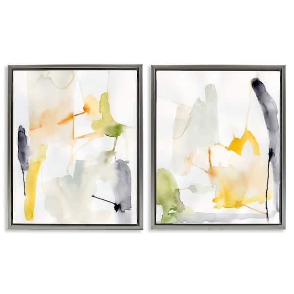 Stupell Industries Watercolor Paint Drips by Victoria Barnes 2 Pieces Gray Floater Frame Abstract Graphic Art Print 21 in. x 17 in.