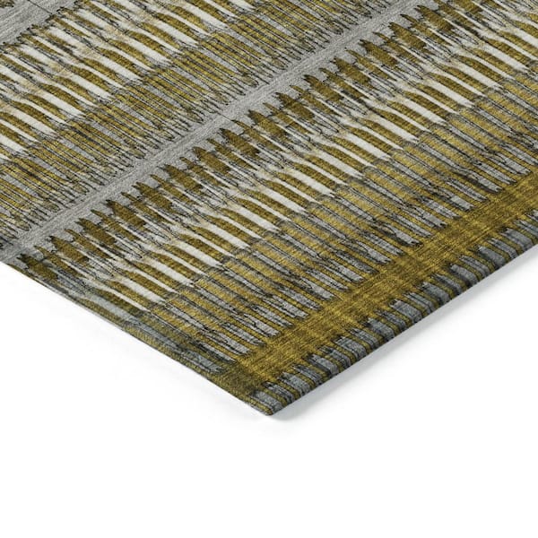 Coffee, Taupe 3 ft. x 5 ft. Woven Striped Polyester Rectangle Indoor / Outdoor Area Rug