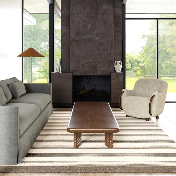 Sage Striped Wool-Blend Beige 10 ft. x 14 ft. Indoor/Outdoor Patio Rug