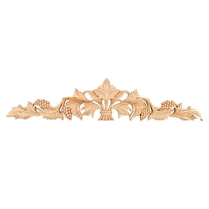 1/2 in. x 18-1/8 in. x 3-3/4 in. Unfinished Hand Carved American Hard Maple Wood Grape Cartouche Applique Onlay Moulding