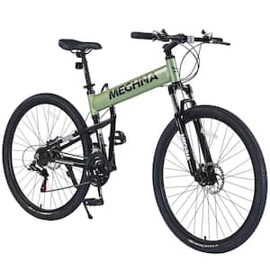 Green 29 in. Folding Mountain Bike, Suspension Fork, Aluminium Alloy Frame 21 Speed Mountain Bike