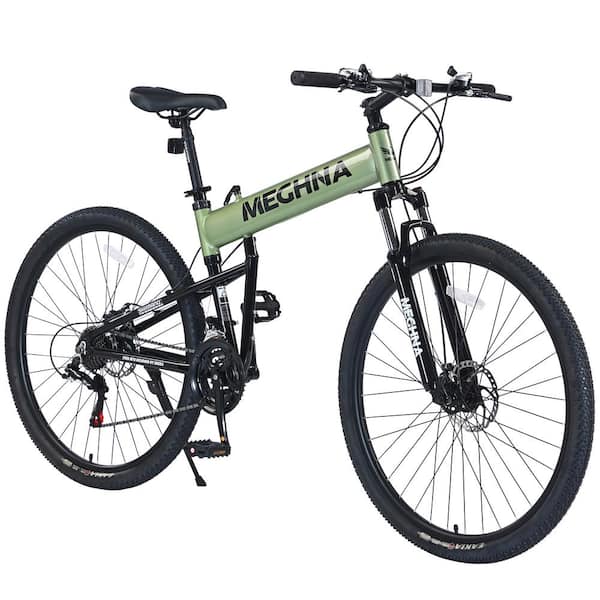 Sudzendf Green 29 in. Folding Mountain Bike, Suspension Fork, Aluminium Alloy Frame 21 Speed Mountain Bike