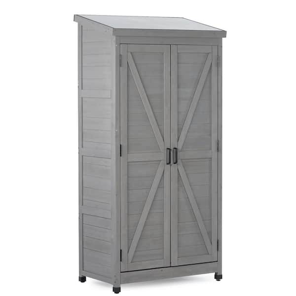 Garden Storage Shed 33.5 in. W x 20.5 in. D x 68.5 in. H Gray Wood Outdoor Storage Cabinet with Metal Top, Magnetic Door