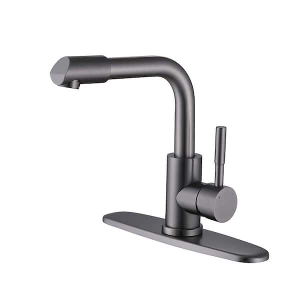 1-Handle 1-Hole Bathroom Sink Faucet Stainless Steel 360° Rotation Bathroom Faucet with Detachable Aerator in Gray