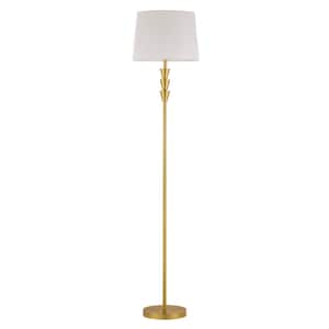 62.5 in. Plated Gold Standard Floor Lamp with White Linen Shade