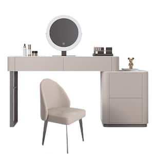 39.4 in. Gray 2 Drawers Dresser with Mirror, Side Cabinet and Square Chair