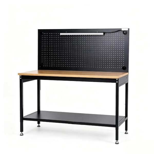 48x24 Heavy‑Duty Workbench with Pegboard,Steel Work Table,Integrated Storage Shelf for Garage Workshop