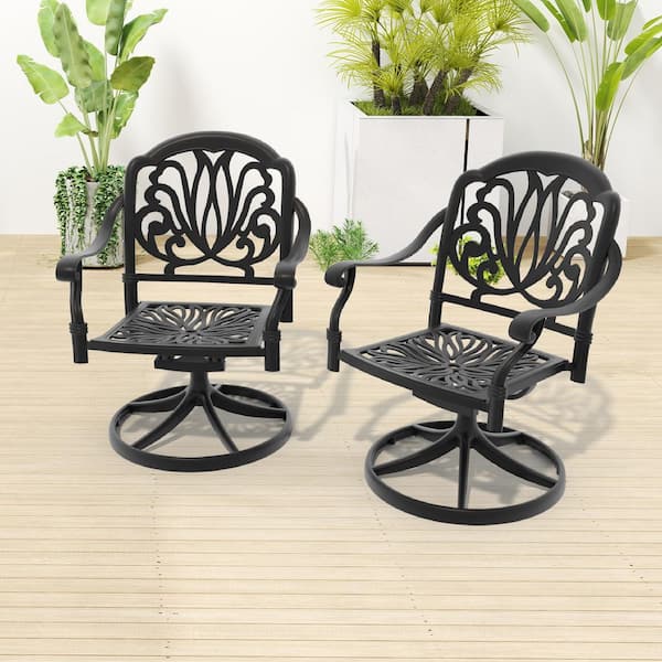 Black Cast Aluminum Swivel Rocker Outdoor Patio Dining Chairs with