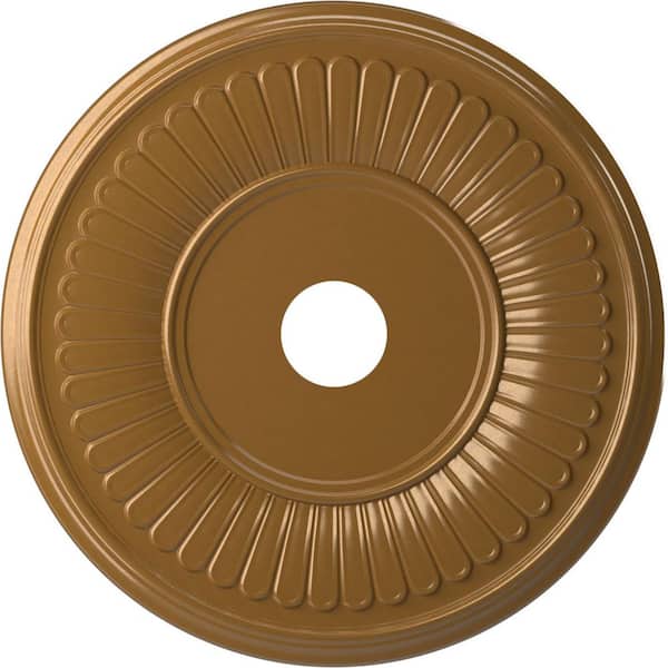 Ekena Millwork 1 in. x 22 in. O.D. x 3-1/2 in. P Berkshire Thermoformed PVC Ceiling Medallion Universal Aged Metallic Vintage Gold