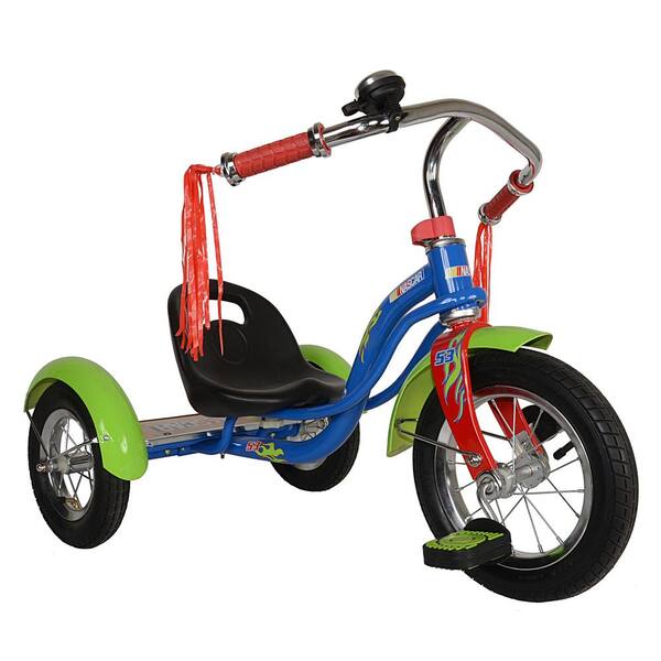 Cycle Force Burn'in Rubbber Tricycle, 12 in. Front Wheel, Bell and Tassels, for Boys and Girls in Blue/Red/Green