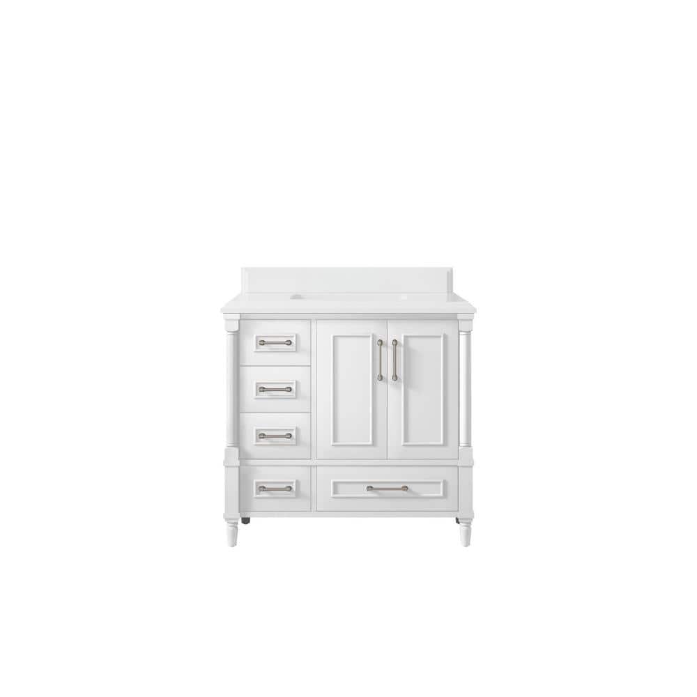 Hudson 36 in. W x 22 in. D x 36 in. H Single Sink Bath Vanity Center in White with Cove Edge White Quartz Top price history on PriceWatchPro