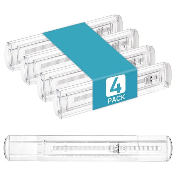 4-Pack Adjustable Drawer Organizers, Clear Plastic Dividers for Kitchen Utensils, Flatware, Underwear, Clothes Storage