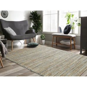 Finn Contemporary Tan/Blue 5 ft. x 7 ft. 9 in. Handwoven Braided Natural Jute and Chenille Area Rug