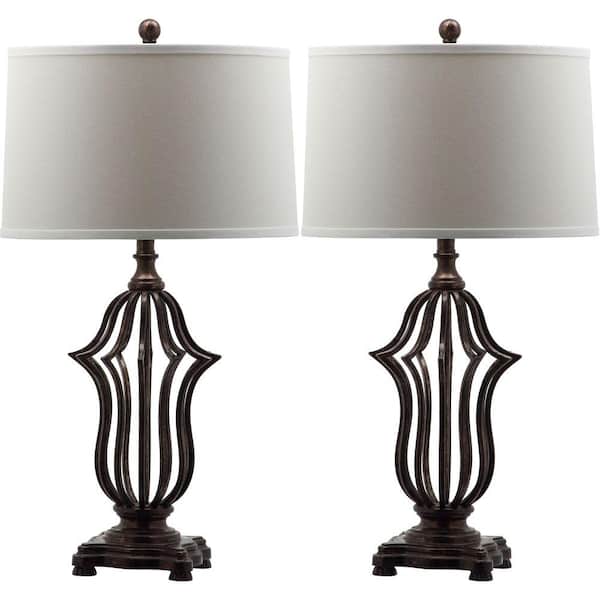 SAFAVIEH Chloe 30.5 in. Oil-Rubbed Bronze Sculpture Table Lamp with White Shade (Set of 2)