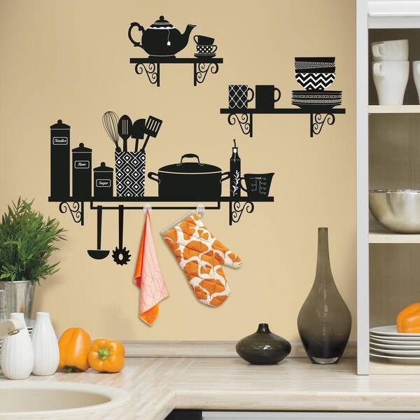 RoomMates 5 in. x 19 in. Build a Kitchen Shelf 37-Piece Peel and Stick Giant Wall Decal