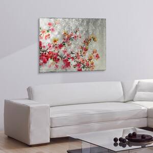 Cherry Blossom Unframed Nature Trees Reverse Printed on Tempered Glass with Silver Leaf Wall Art 32 in. x 48 in.