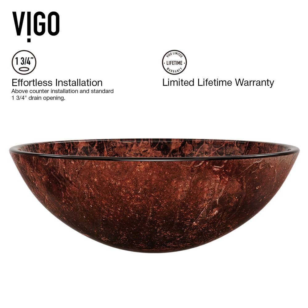 VIGO Mahogany Moon Tempered Glass Handmade Circular Vessel Bathroom Sink