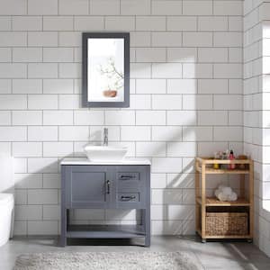 30 in. W x 18.5 in. D x 35 in. H Single Sink Bath Vanity in Gray with White Marble Top and Mirror/Faucet and Drain