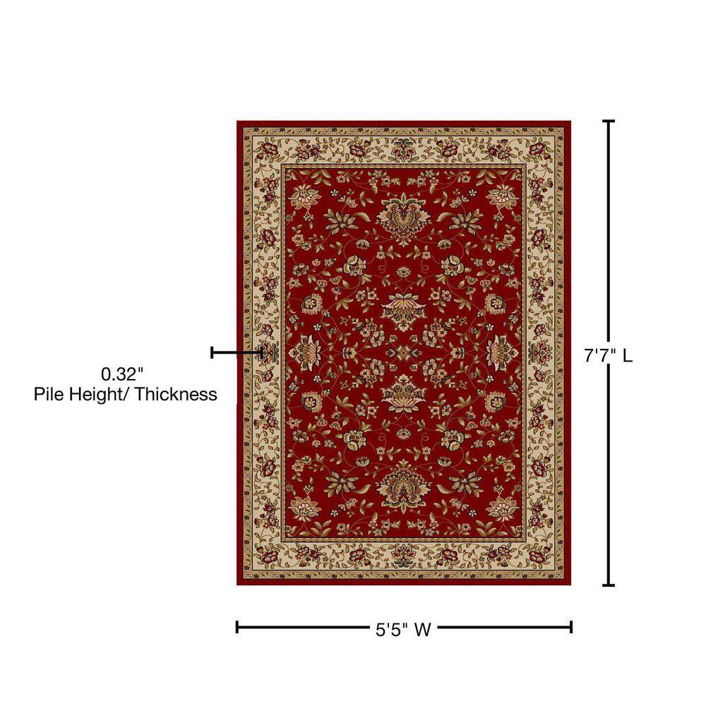 Traditional Red and Beige Synthetic 5' x 7' Area Rug