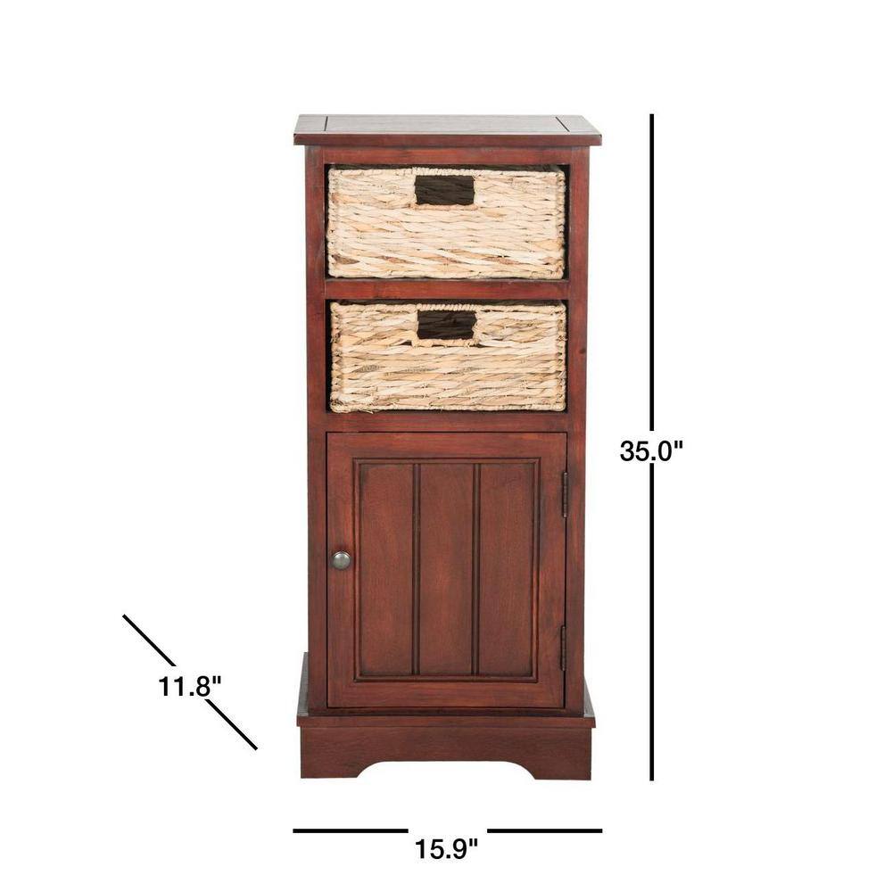 Cherry Pine Accent Cabinet with Wicker Baskets