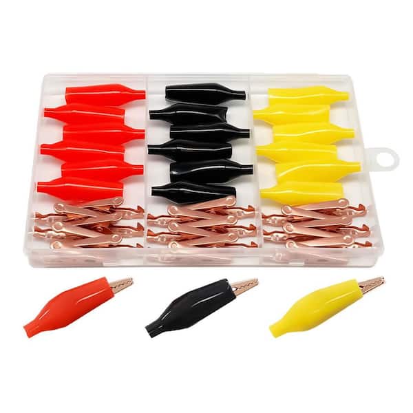 Brass Series Alligator Clips 45mm Electrical Test Tool Mixed Colors Insulated Covers 18-Pack