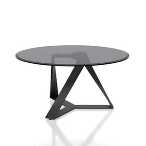 Madria 36 in. Texture Black Powder Coated and Gray Round Glass Coffee Table