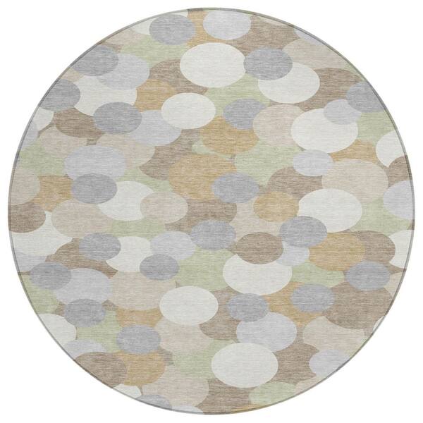 Chantille Machine Washable Indoor/Outdoor Abstract ACN2450 Ivory 8 ft. x 8 ft. Round Rug