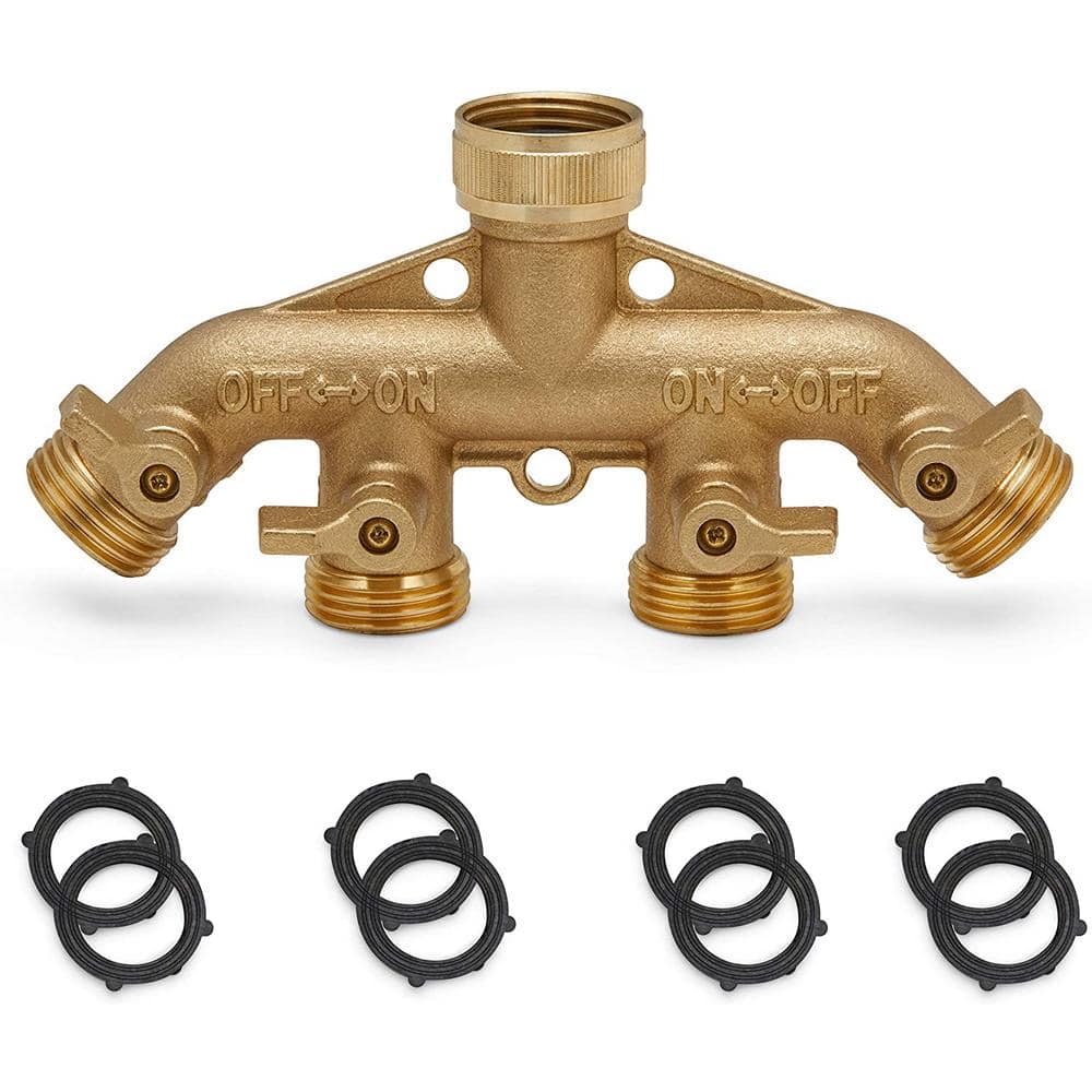 Pack of 2 3/4” Garden Hose Adapter Water Hose Splitter with 2 Shut Off Valves and 6 Extra Rubber Washers ShoNew Garden Hose Splitter 2 Way Heavy Duty Solid Brass Hose Y Valve Connector
