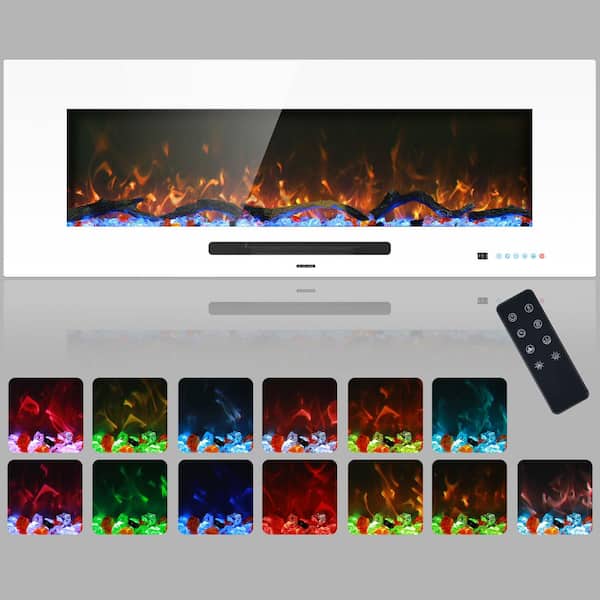 50 in. Electric Fireplace, Fireplace Insert/Wall Mounted with Thermostat, 1500 W to 750 W in White