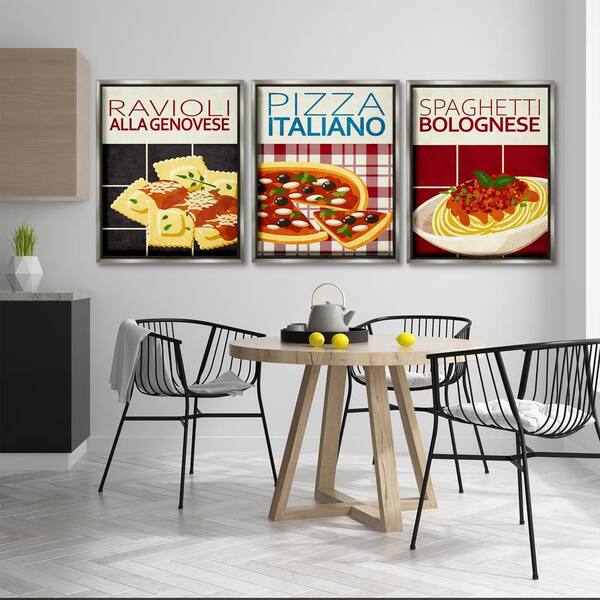 Classic Italian Pasta Meals by Kim Allen 3 Piece Gray Floater Frame Food Graphic Art Print 31 in. x 25 in.