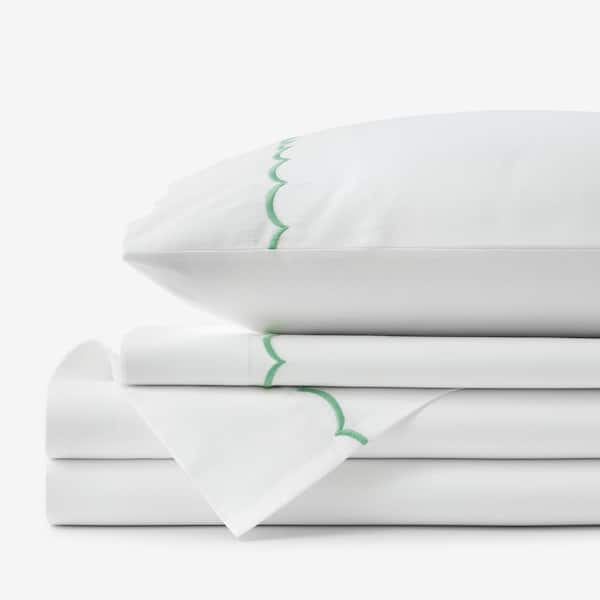 The Company Store Legends Hotel Embroidered Scallop Green Geometric Cotton Percale Full Sheet Set