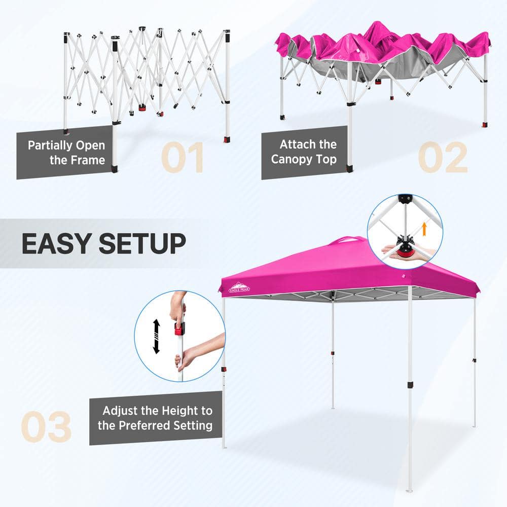 8x8 Pink and White Steel Pop-Up Canopy Tent