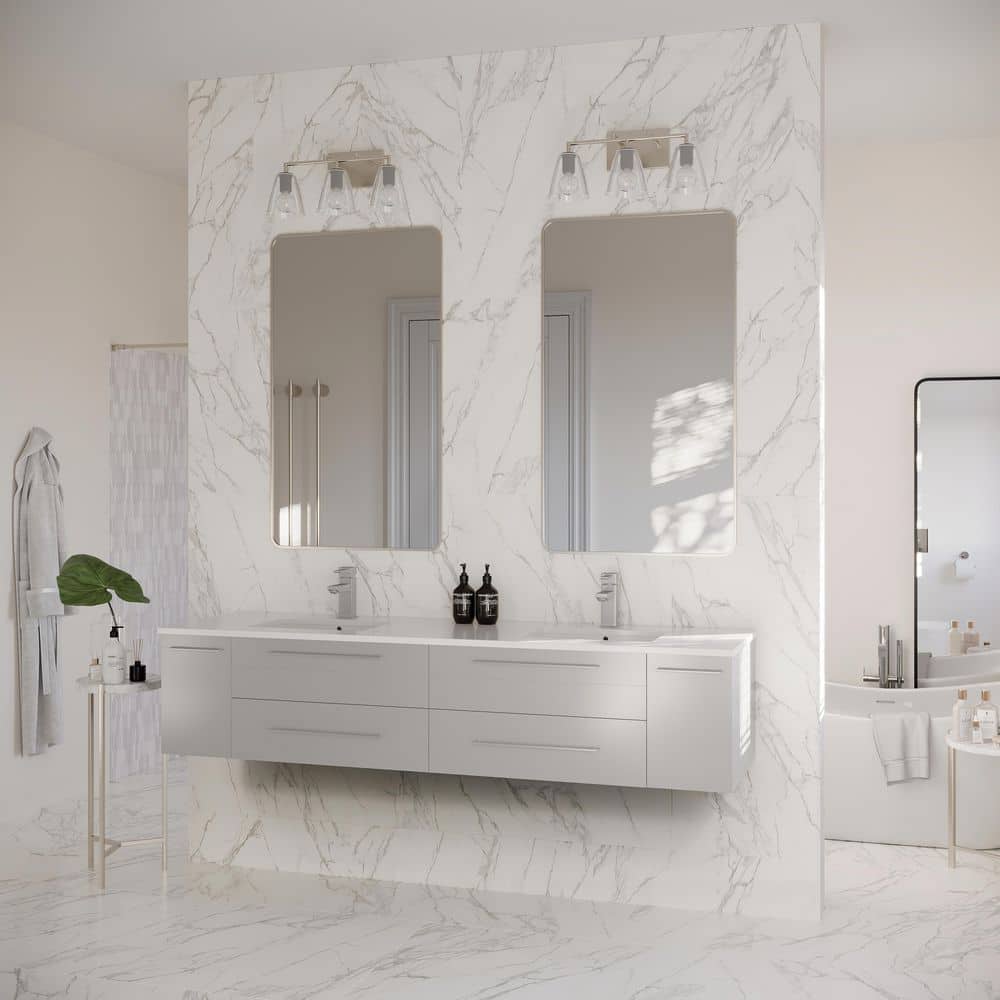 Lucera 72" Gray Quartz Stone Double Sink Wall Mount Vanity
