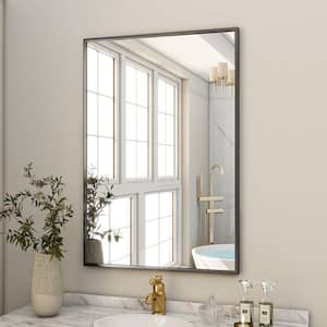 24 in. W x 36 in. H Rectangular Aluminum Alloy Framed Modern Black Wall Mirror