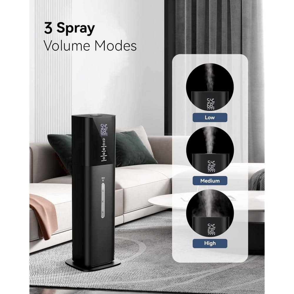 Black 2.11 Gallon Ultrasonic Cool Mist Tower Humidifier with Remote