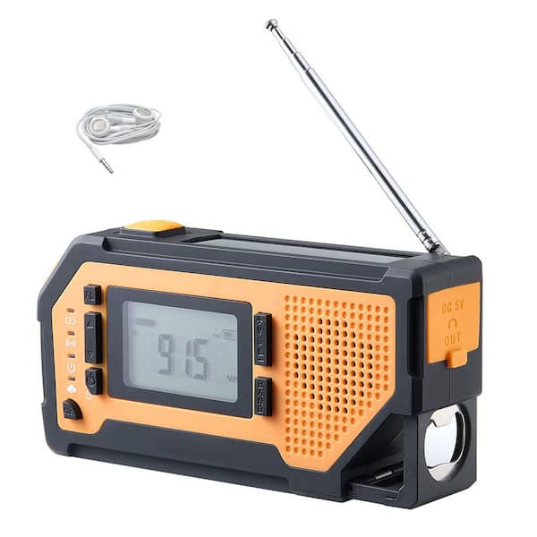 Emergency Weather Radio, 2000mAh Battery, FM/AM/WB/NOAA, Solar Hand Crank, USB, SOS Alarm, Flashlight, for Camping