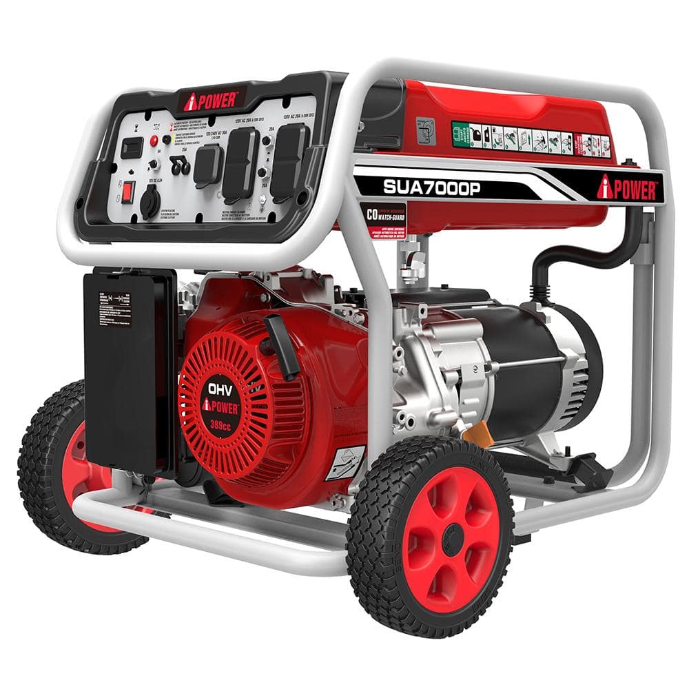 A-iPower 7000-Watt Recoil Start Gasoline Powered Portable Generator with 389cc OHV Engine and CO Sensor Shutdown -  SUA7000P