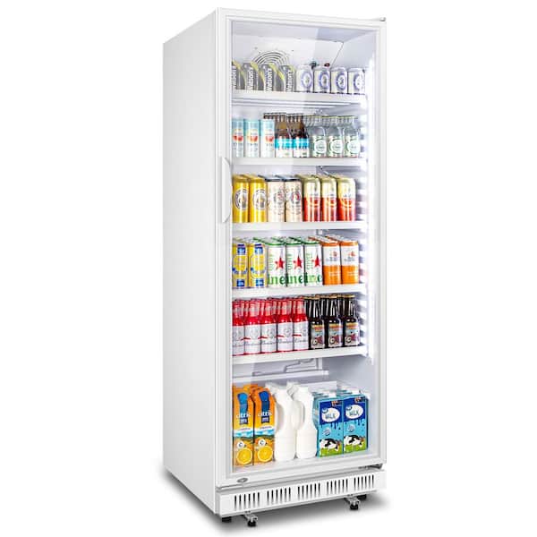 24.4 in. 13.8 cu. ft. Commercial Display Refrigerator Glass Door Merchandiser in White with LED Lighting and 2-Pulley