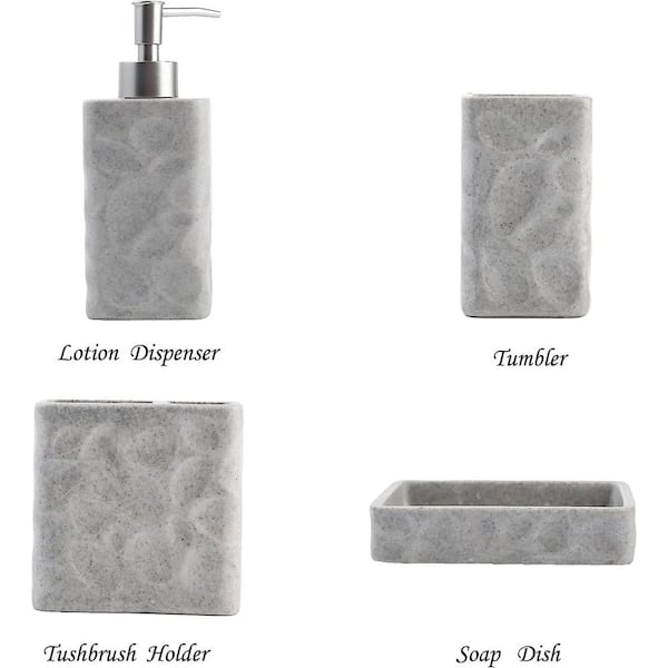 Bathroom Accessories Set 4-Pieces Resin Gift Set Apartment Necessities Wavy  Grey
