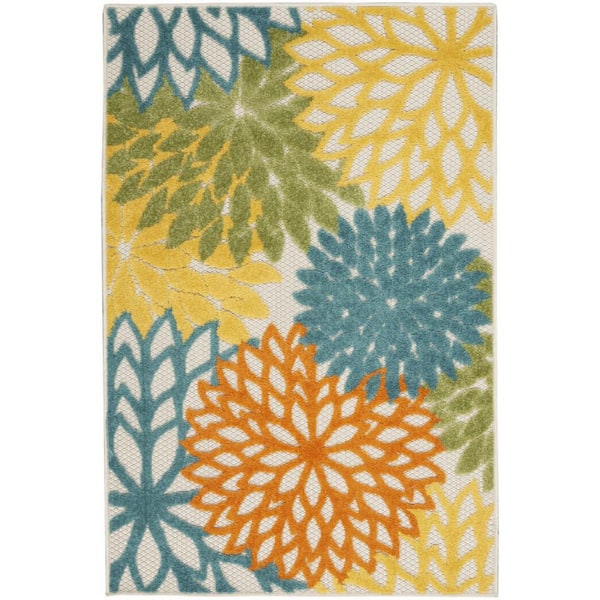 Blue, Yellow 3 ft. x 4 ft. Woven Polypropylene Indoor/Outdoor Area Rug