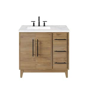 Graham 36 in. W x 22 in. D x 34 in. H Single Sink Freestanding Bath Vanity in Oak with White Arabescato Eng. Stone Top