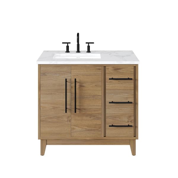 Graham 36 in. Single Sink Oak Bath Vanity with White Arabescato Engineered Stone Top (Assembled)